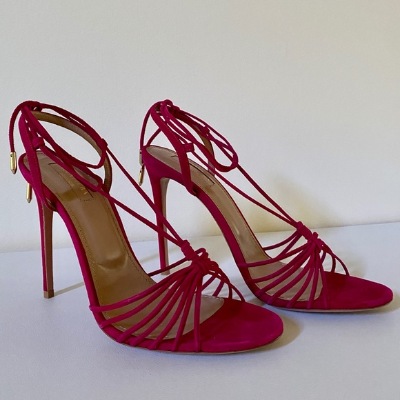 Aquazzura Magenta Suede Whisper Sandal 105 NIB Sz US9 / IT39 - Picture 11 of 15